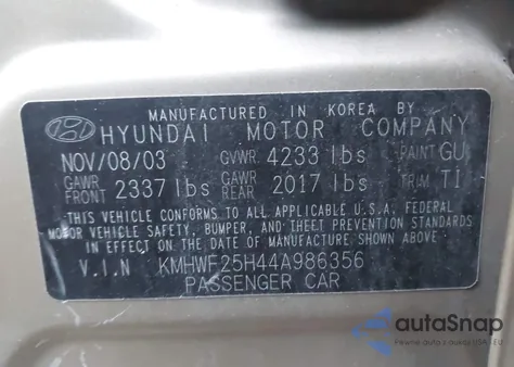 2004 Hyundai Sonata z USA, uszkodzony, nr VIN KMHWF25H44A986356